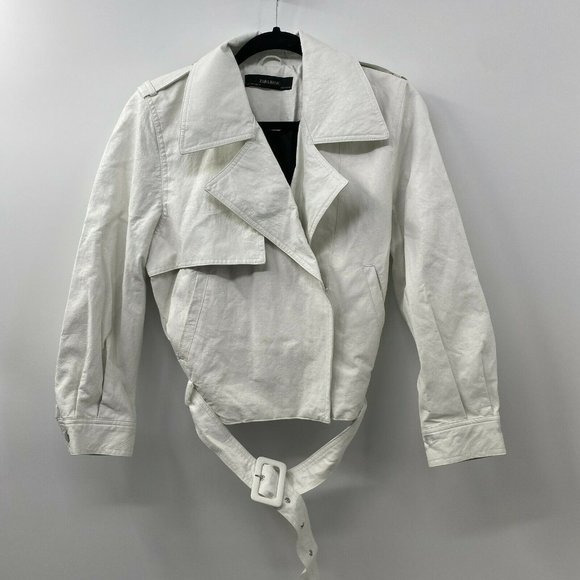 Zara Jackets & Blazers - Zara Basic white faux leather moto biker jacket sz US S Small belted